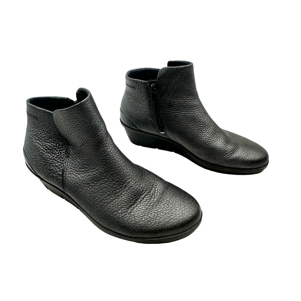 NEW - ECCO Women's Skyler Wedge Ankle Boot Black/Dark Silver/Metallic SIZE 7